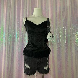 Newport News Black Silk Lace Cami Slip Tank Top (12) ★彡